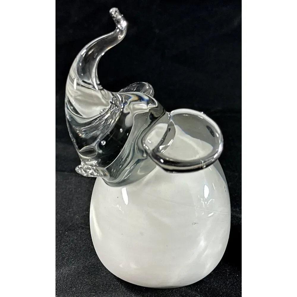 Art Glass Elephant Figurine Clear & White Blown Glass 4.75” Murano Style - Picture 3 of 8